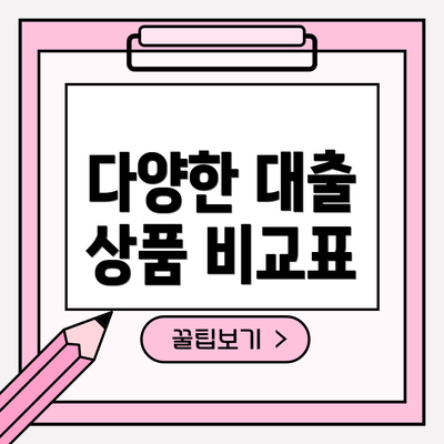 다양한 대출 상품 비교표