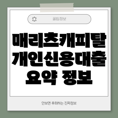 매리츠캐피탈 개인신용대출 요약 정보