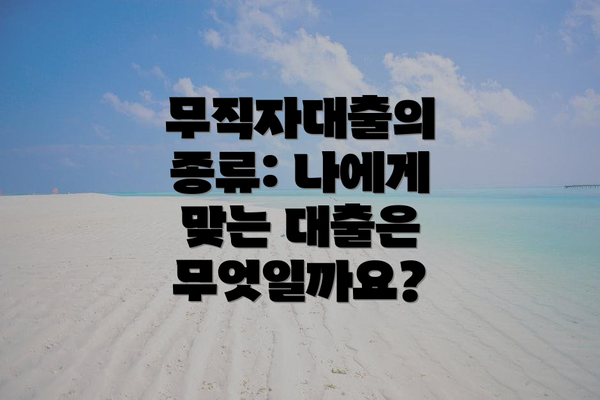 무직자대출의 종류: 나에게 맞는 대출은 무엇일까요?