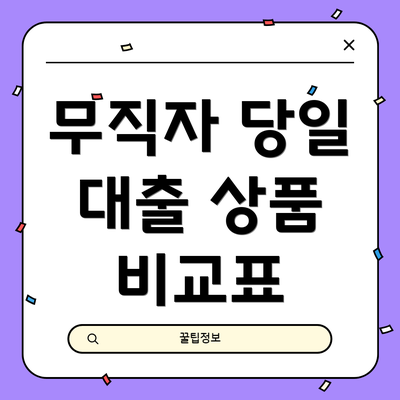 무직자 당일 대출 상품 비교표