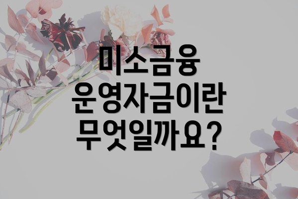 미소금융 운영자금이란 무엇일까요?