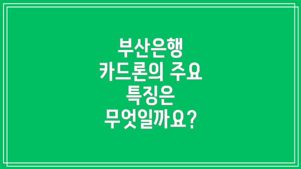 부산은행 카드론의 주요 특징은 무엇일까요?