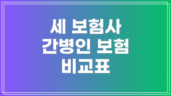 세 보험사 간병인 보험 비교표