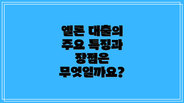 엘론 대출의 주요 특징과 장점은 무엇일까요?