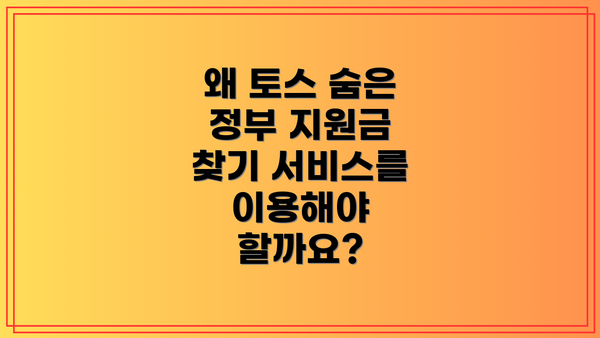 왜 토스 숨은 정부 지원금 찾기 서비스를 이용해야 할까요?