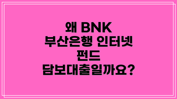 왜 BNK 부산은행 인터넷 펀드 담보대출일까요?