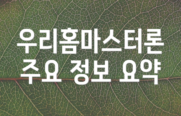 우리홈마스터론 주요 정보 요약