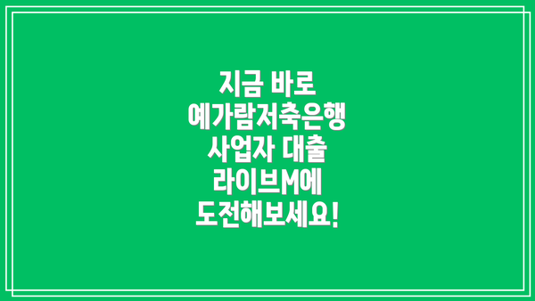 지금 바로 예가람저축은행 사업자 대출 라이브M에 도전해보세요!