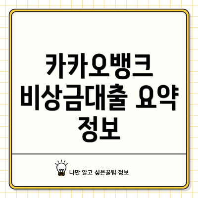 카카오뱅크 비상금대출 요약 정보