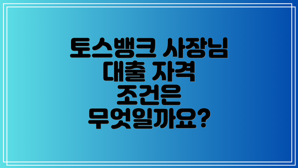 토스뱅크 사장님 대출 자격 조건은 무엇일까요?