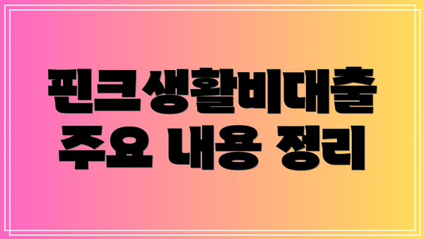 핀크생활비대출 주요 내용 정리