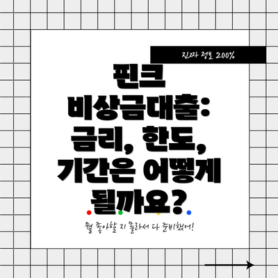 핀크 비상금대출: 금리, 한도, 기간은 어떻게 될까요?