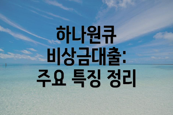 하나원큐 비상금대출: 주요 특징 정리