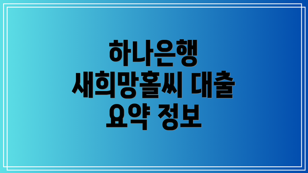하나은행 새희망홀씨 대출 요약 정보