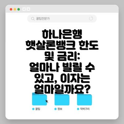 하나은행 햇살론뱅크 한도 및 금리: 얼마나 빌릴 수 있고, 이자는 얼마일까요?