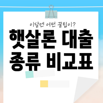 햇살론 대출 종류 비교표