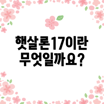 햇살론17이란 무엇일까요?
