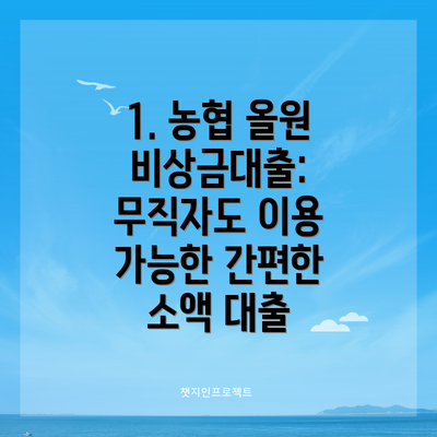 1. 농협 올원 비상금대출: 무직자도 이용 가능한 간편한 소액 대출