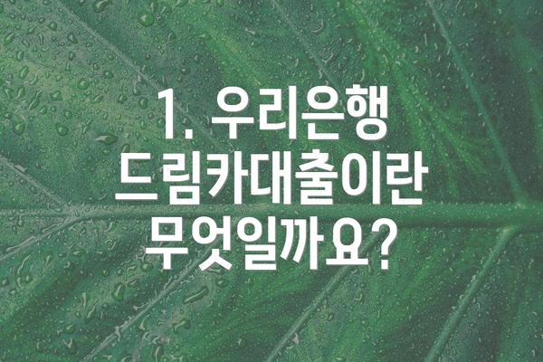 1. 우리은행 드림카대출이란 무엇일까요?