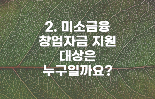 2. 미소금융 창업자금 지원 대상은 누구일까요?