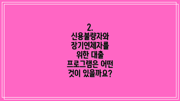 2. 신용불량자와 장기연체자를 위한 대출 프로그램은 어떤 것이 있을까요?