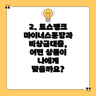 2. 토스뱅크 마이너스통장과 비상금대출, 어떤 상품이 나에게 맞을까요?