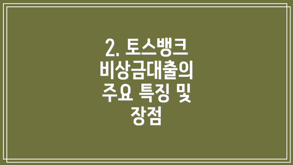 2. 토스뱅크 비상금대출의 주요 특징 및 장점