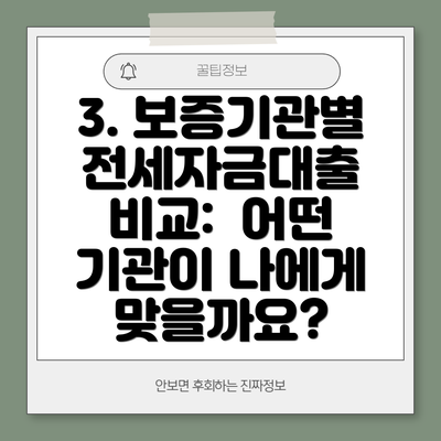 3. 보증기관별 전세자금대출 비교:  어떤 기관이 나에게 맞을까요?