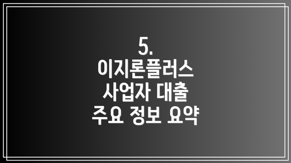 5.  이지론플러스 사업자 대출 주요 정보 요약