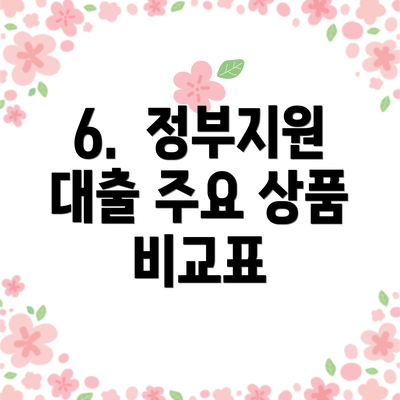 6.  정부지원 대출 주요 상품 비교표