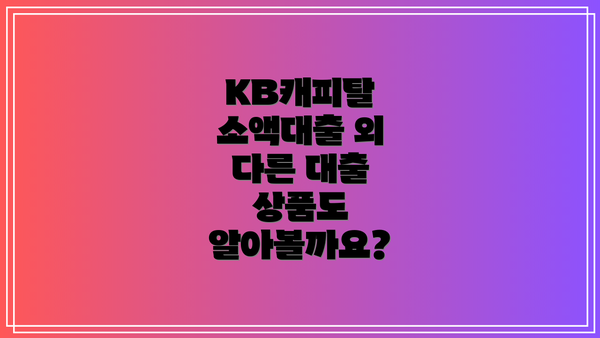 KB캐피탈 소액대출 외 다른 대출 상품도 알아볼까요?