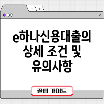 e하나신용대출의 상세 조건 및 유의사항