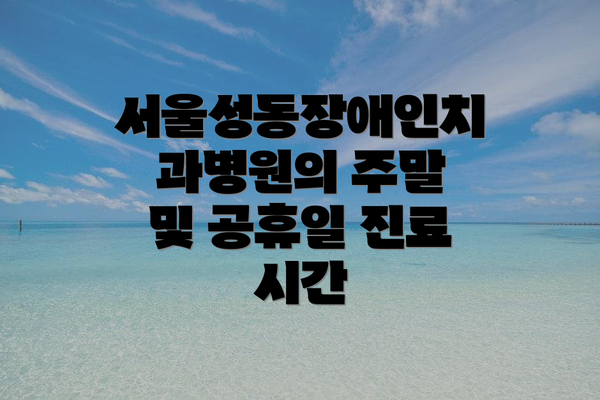 서울성동장애인치과병원의 주말 및 공휴일 진료 시간