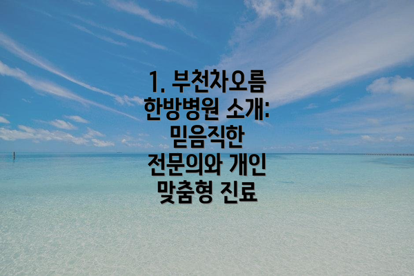 1. 부천차오름한방병원 소개: 믿음직한 전문의와 개인 맞춤형 진료