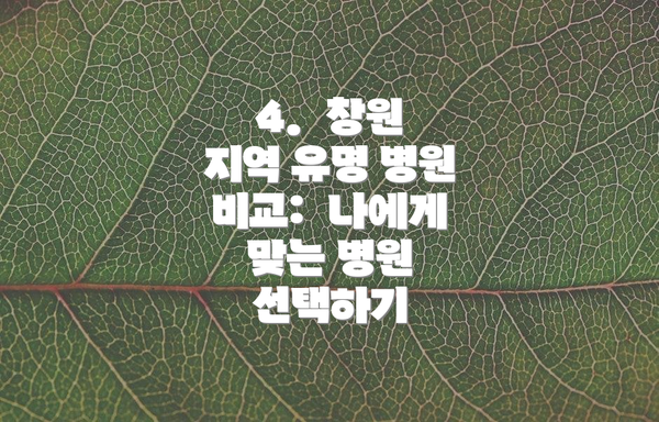 4.  창원 지역 유명 병원 비교:  나에게 맞는 병원 선택하기
